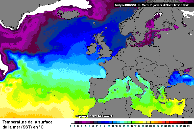 Temprature de la mer (SST) en Europe 